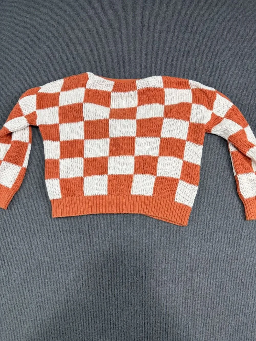 Old Navy Kids Orange & White Checkered Knit Button-Up Cardigan Size M (8)